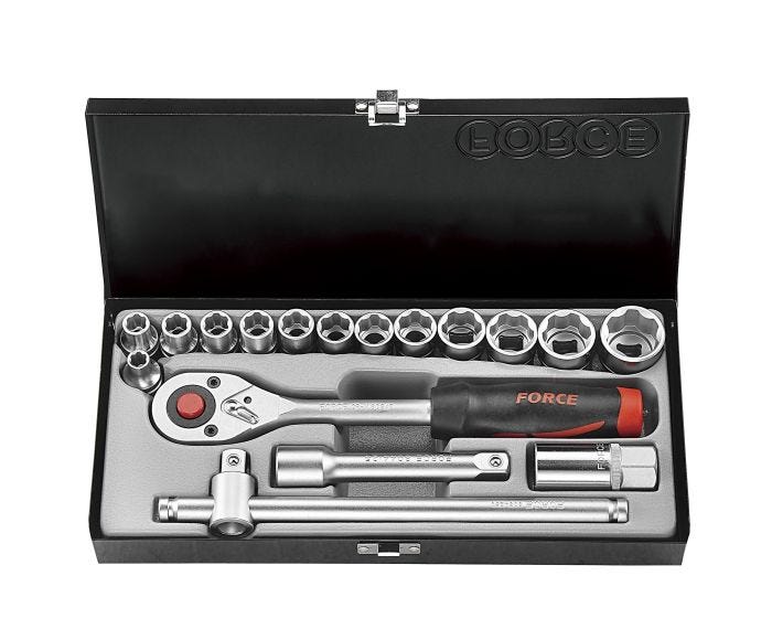 Juego de dados + chicharra 17 Pza en 1/2" (serie milímetros)