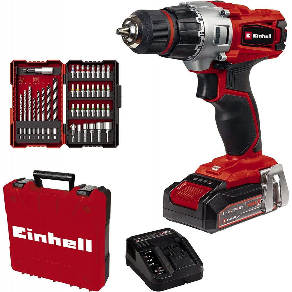 Taladro Inalambrico Einhell 18V TE-CD 18/2 Li +39acc. (1x2.5Ah)