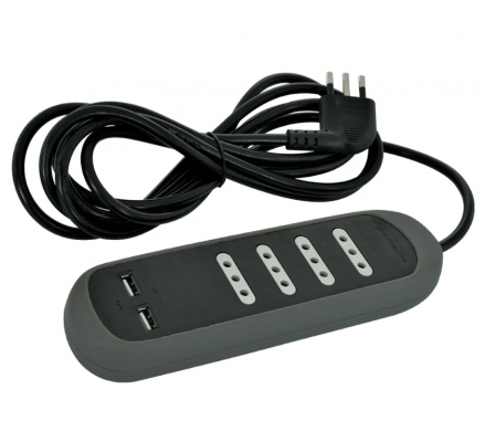 Alargador múltiple 3m (negro) + USB